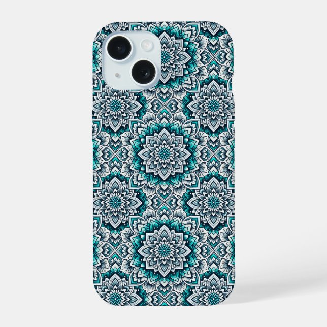 Padrão de mandalas em azul verde (Verso)