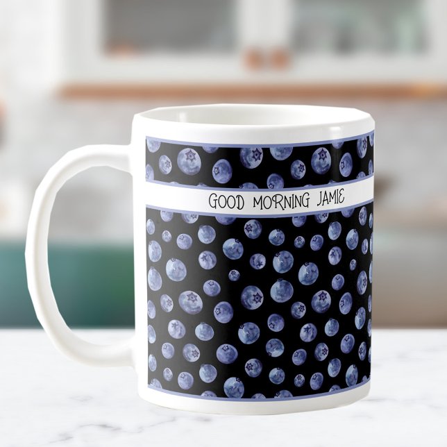 Padrão de mirtilo na caneca personalizada preta (Blueberry pattern on the black personalized mug)