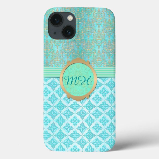 Padrão de Monograma Personalizado de Turquesa e Da (Verso)