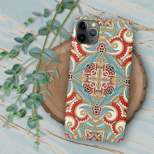 Padrão de Mosaico Floral do Teal Vermelho Retro bo