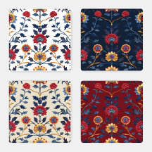Padrão de Motif Floral Indiano Colorido Antiquado