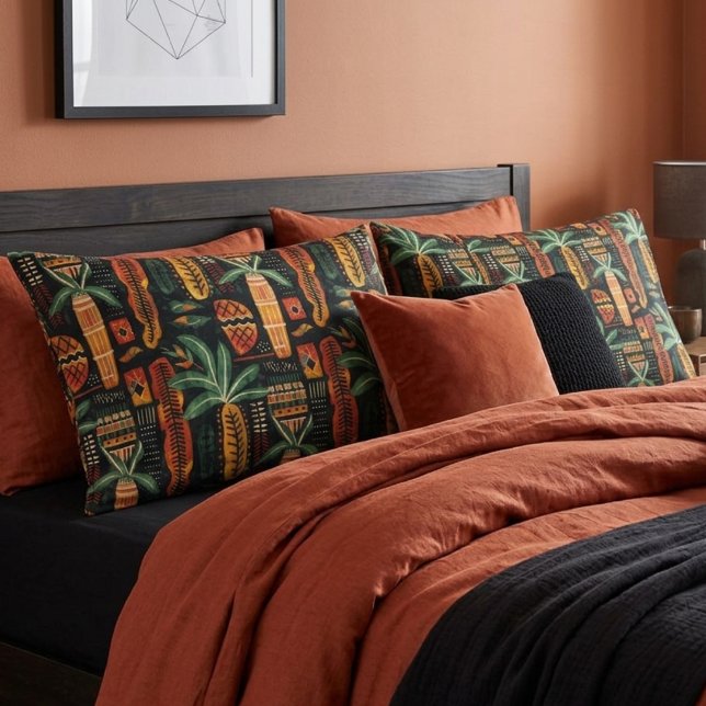 Padrão de Mudcloth Africano Tropical Boho (Boho Tropical African Mudcloth Pattern Pillow Case)