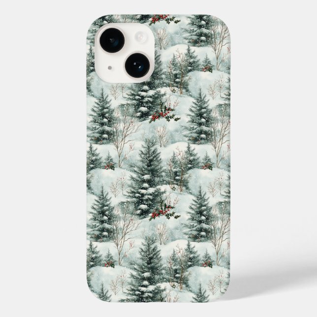 Padrão de Natal com Floresta de Neve e Pinheiros (Verso)