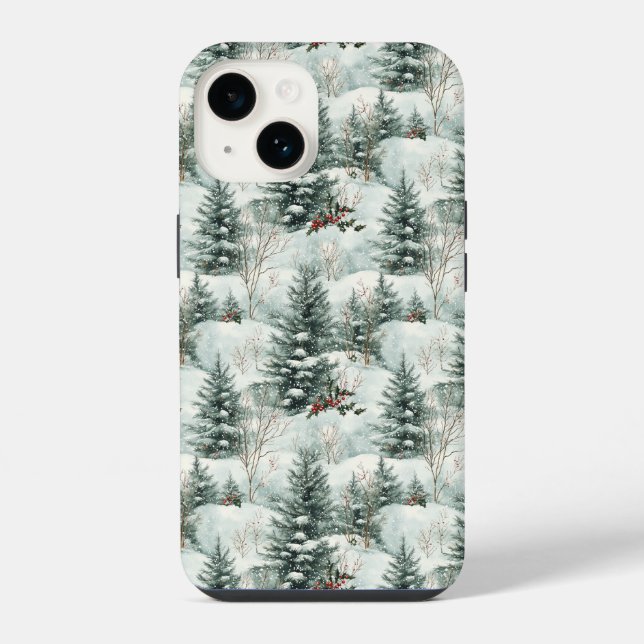 Padrão de Natal com Floresta Nevada e Árvores de P (Verso)