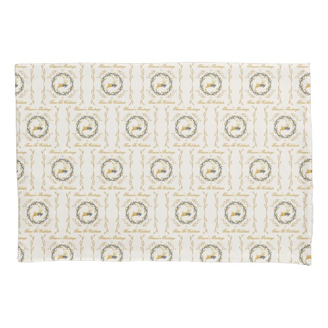 Padrão de Natal Veado e Coroa Amarelo Creme (Frente)