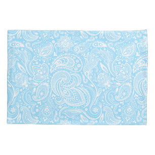 Padrão de Paisley Floral Branco e Azul Elegante
