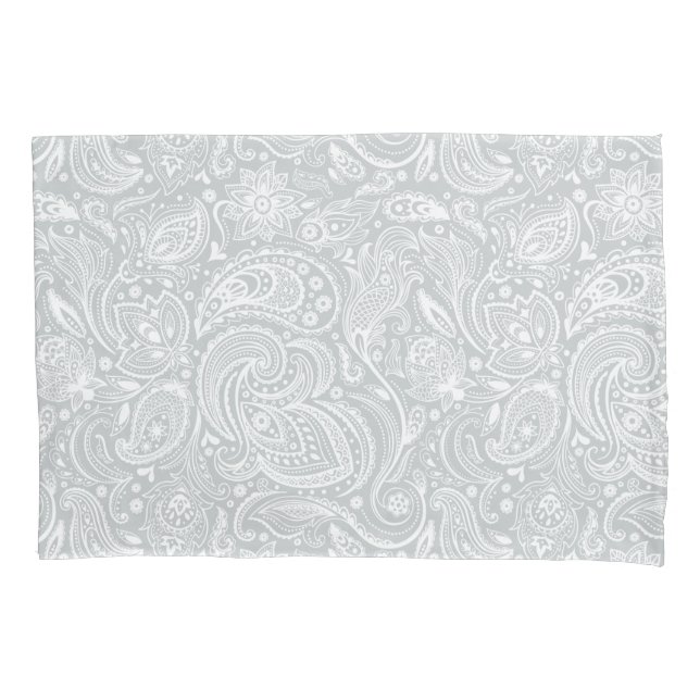 Padrão de Paisley Floral de Cinzas e Branco Elegan (Frente)