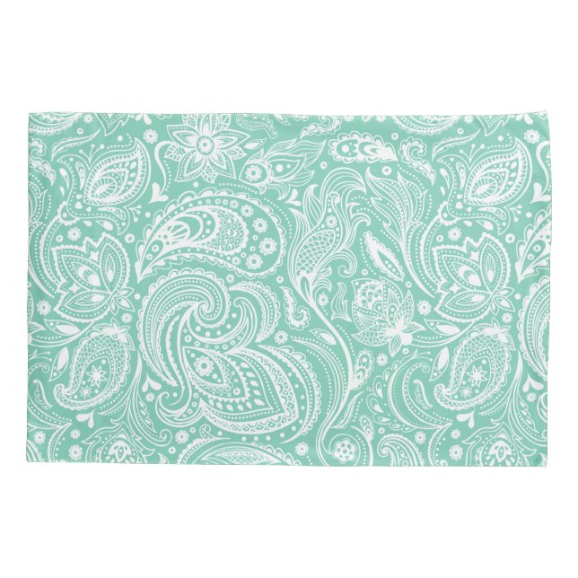 Padrão de Paisley Floral do Elegant White & Mint (Verso)
