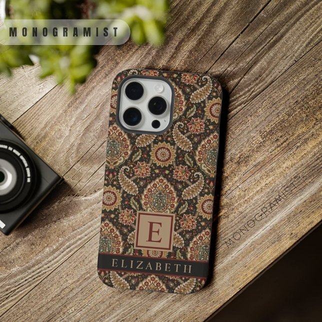 Padrão de Paisley Pinto-Rosa Castanho Personalizáv (Customizable Brown Peach Pink Paisley Pattern iPhone Case)
