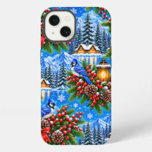 Padrão de Pássaros e Frutas de Natal do Inverno Má