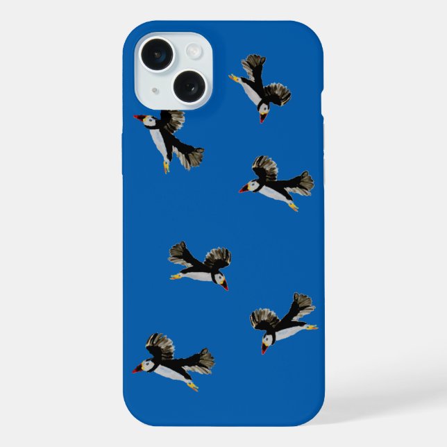 Padrão de Pássaros Puffins Voadores Cor Personaliz (Verso)
