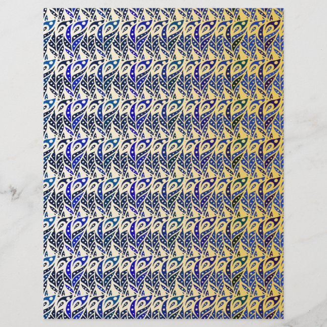 Padrão de penas de pavão azul e dourado caprichoso (Frente)