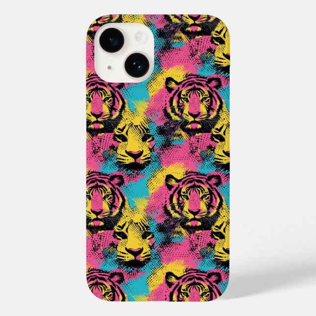 Padrão de Pop de arte do Tiger em rosa, amarelo e  (Verso)