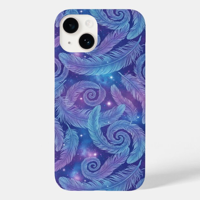 Padrão de Redemoinho de Pena Cósmica Teal-Roxo (Verso)