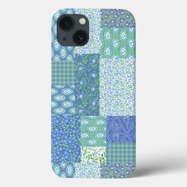 Padrão de Remendo Falso Floral Boho Azul Periwinkl (Verso)
