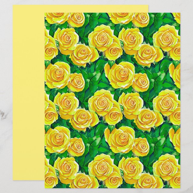 Padrão de Rosa de Aquarela Amarela (Frente/Verso)