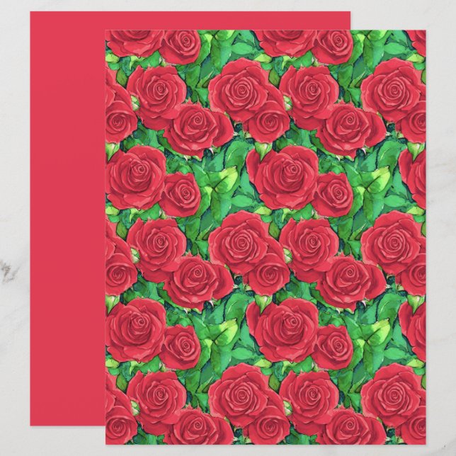 Padrão de Rosa de Cor de Água Vermelha / Crimson (Frente/Verso)