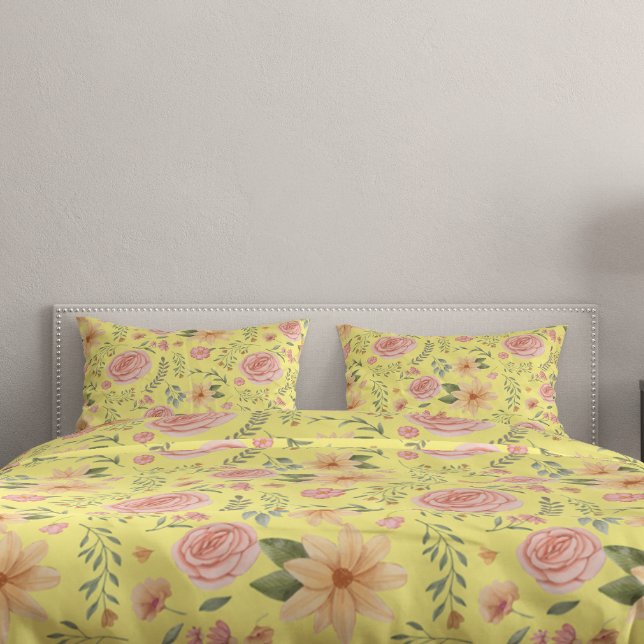 Padrão de Rosa de flor selvagem amarela (Yellow Vintage Wildflower Rose Pattern Pillow Case)