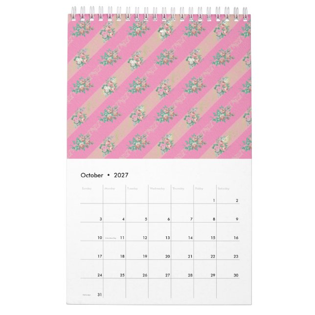 Padrão de Rosa de Vintage - Calendário (Out 2027)