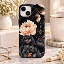 Padrão de Rosas Florais Pretas Elegantes Folhas de