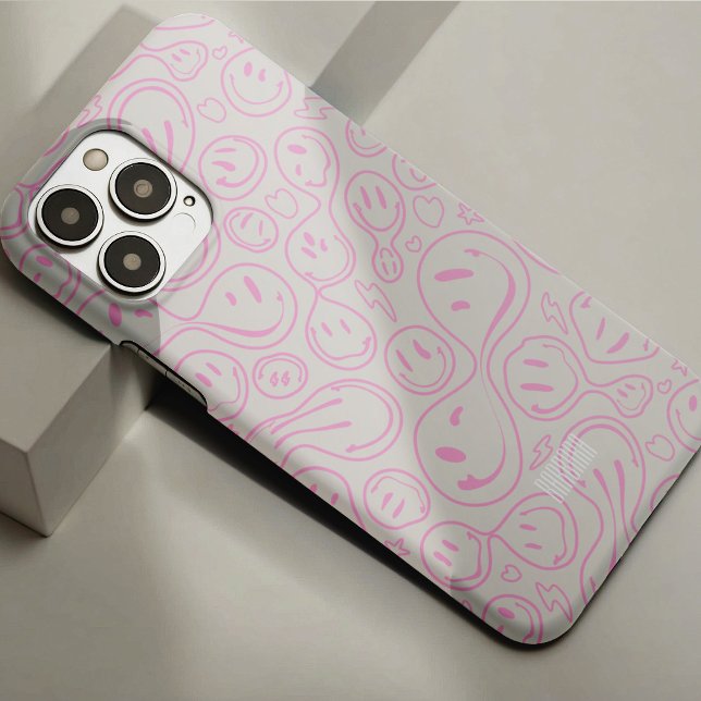 Padrão de Rosto Sorriso Retro Feliz Groovy Rosa Ar (Groovy Happy Smile Doodles Face Pattern Sand Beige Case-Mate iPhone Case
)