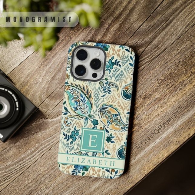 Padrão de salto branco azul claro e escuro persona (Customizable Light Dark Blue White Paisley Pattern iPhone Case)