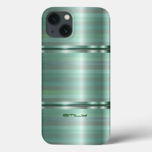 Padrão de Stripes Metálicas Verdes Monograma iPhon