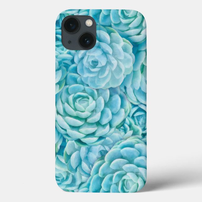 Padrão de Suculentes de Echeveria de Teal Claro (Verso)
