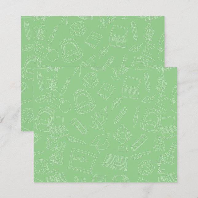 Padrão de Suprimentos Escolares Desenhados à Mão (Frente/Verso)