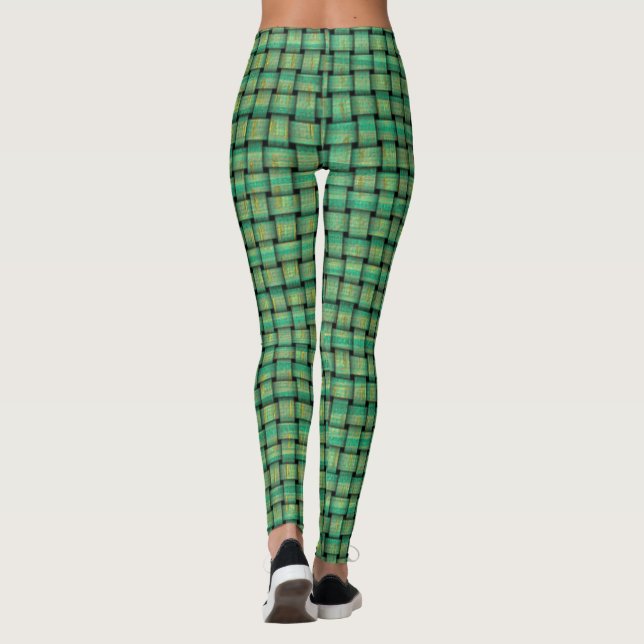 Padrão de tecelagem verde em leggings personalizad (Verso)