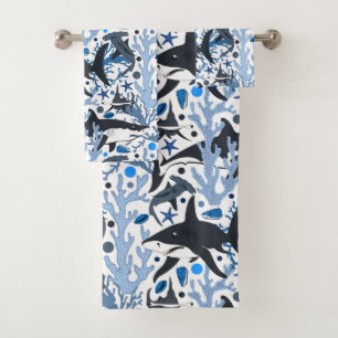 Padrão de tubarão branco Conjunto de toalhas de