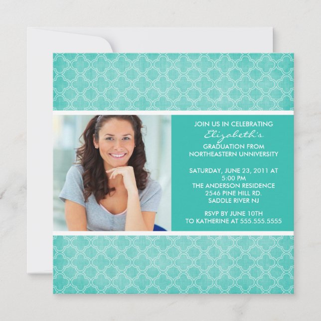 Padrão de Turquequesa de Foto de Convite de Gradua (Frente)