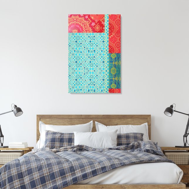 Padrão de Turquesa Vermelha ORIENTAL - Canvas (Insitu(Quarto))