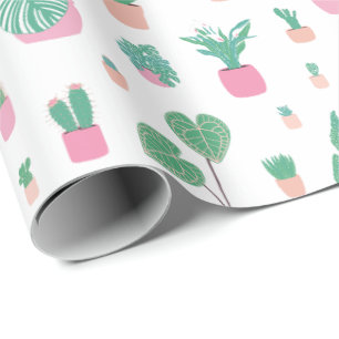 Padrão de Vaso de Planta Fofo Papel de Embrulho de