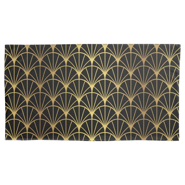 Padrão De Ventilador Art Deco Dourado E Preto (Frente)