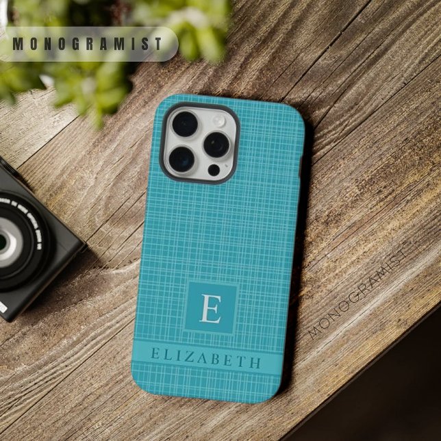 Padrão de Verificação Verde Azul Verde Azul-Escuro (Custom Light Dark Teal Blue Green Checkered Patter iPhone Case)