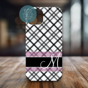 Padrão de xadrez com Monograma - rosa branco pret