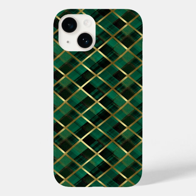 Padrão De Xadrez Dourada E Verde De Natal (Verso)