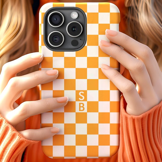 Padrão de Xadrez Laranja e Branco Monogramado (Criador carregado)