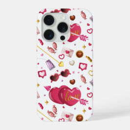 Padrão Divertido de Corações Cor-de-Rosa e Doces d