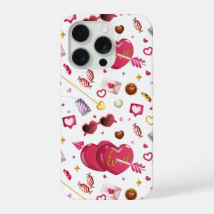 Padrão Divertido de Corações Cor-de-Rosa e Doces d