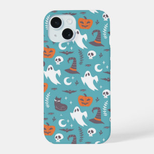 Padrão Divertido de Halloween com Doodle Azul Turq