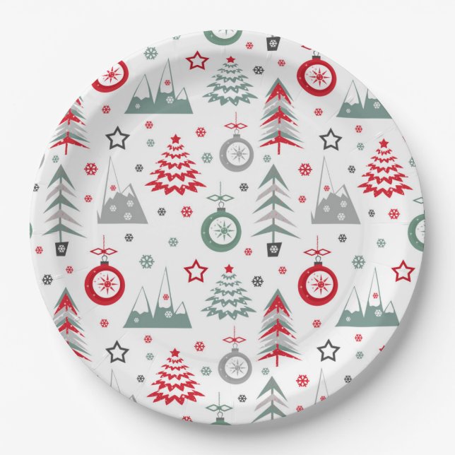 Padrão do Natal de inverno. pratos de papel (Frente)