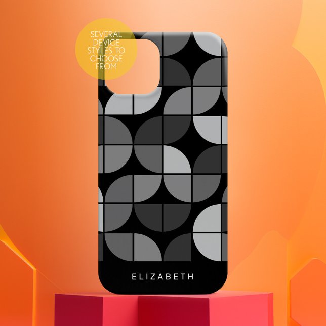 Padrão dos Círculos Geométricos do MCM - preto e c (Personalized Phone Case with Custom Text)