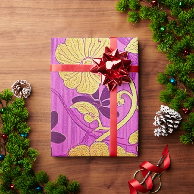 Padrão Dourado Rosa ORIENTAL - Papel de Embrulho (Presente de Natal)