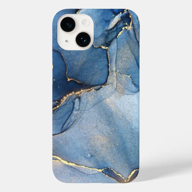 Padrão Dourado único de mármore azul iPhone/Androi (Verso)
