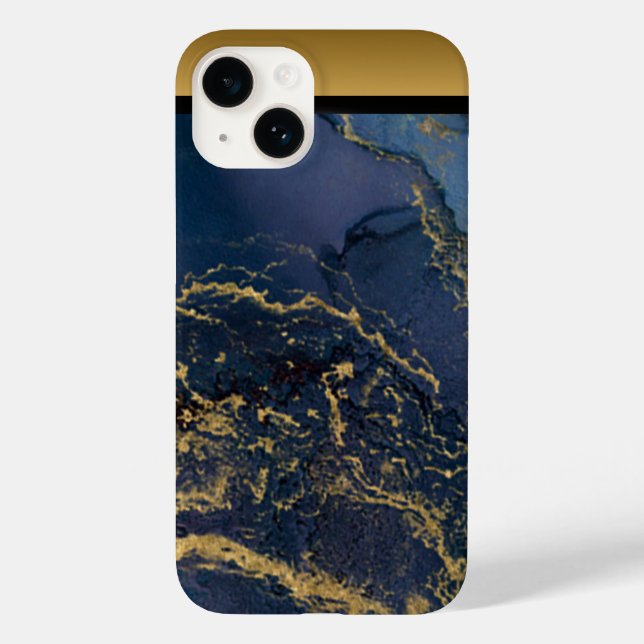 Padrão Dourado único de mármore azul iPhone/Androi (Verso)