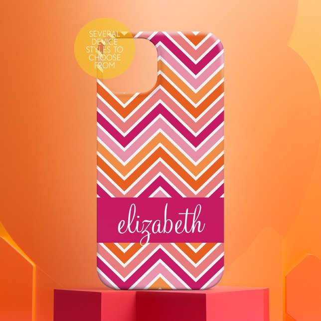 Padrão e Nome do Chevron Rosa Quente e Laranja (Personalized Phone Case - Many Device Styles to Choose From)