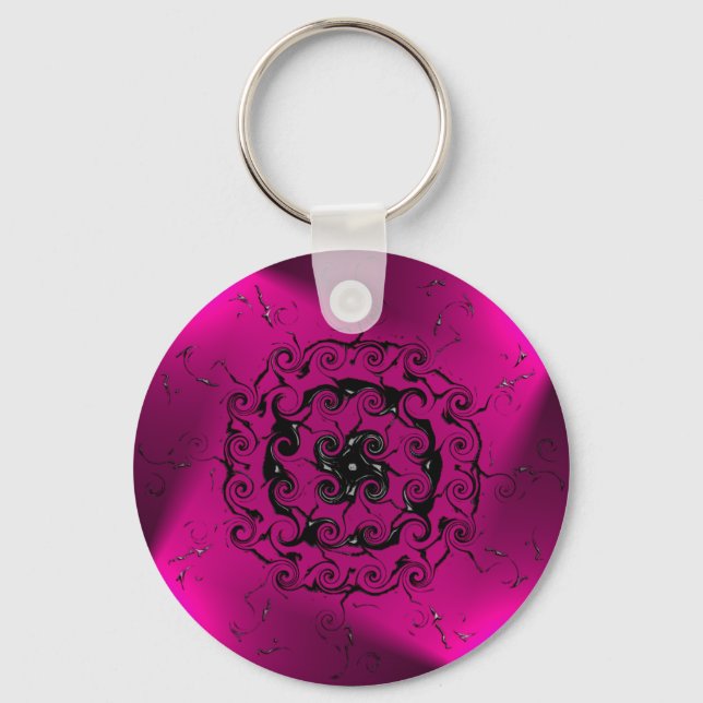 Padrão espiral claro rosa chaveiro (Frente)