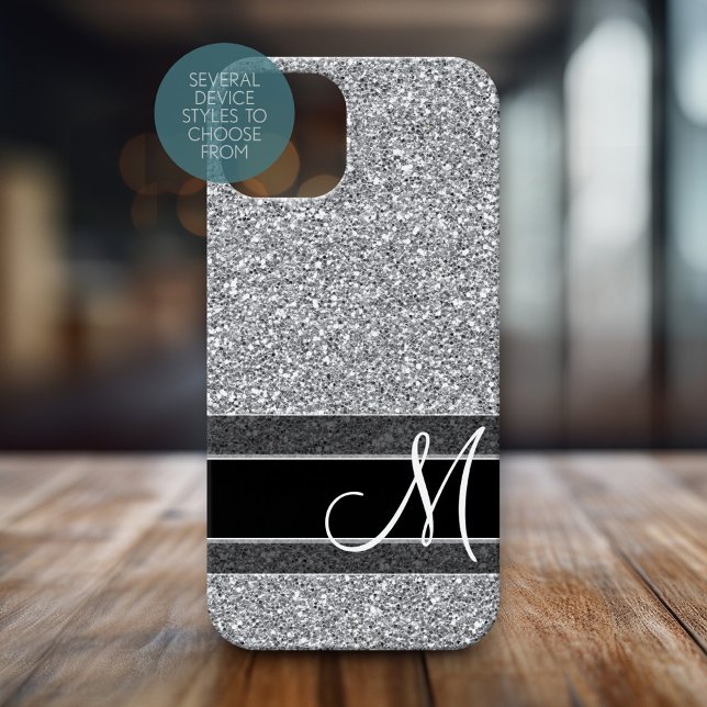 Padrão falso de brilho com preto monograma de prat (Personalized Phone Case with Monogram)
